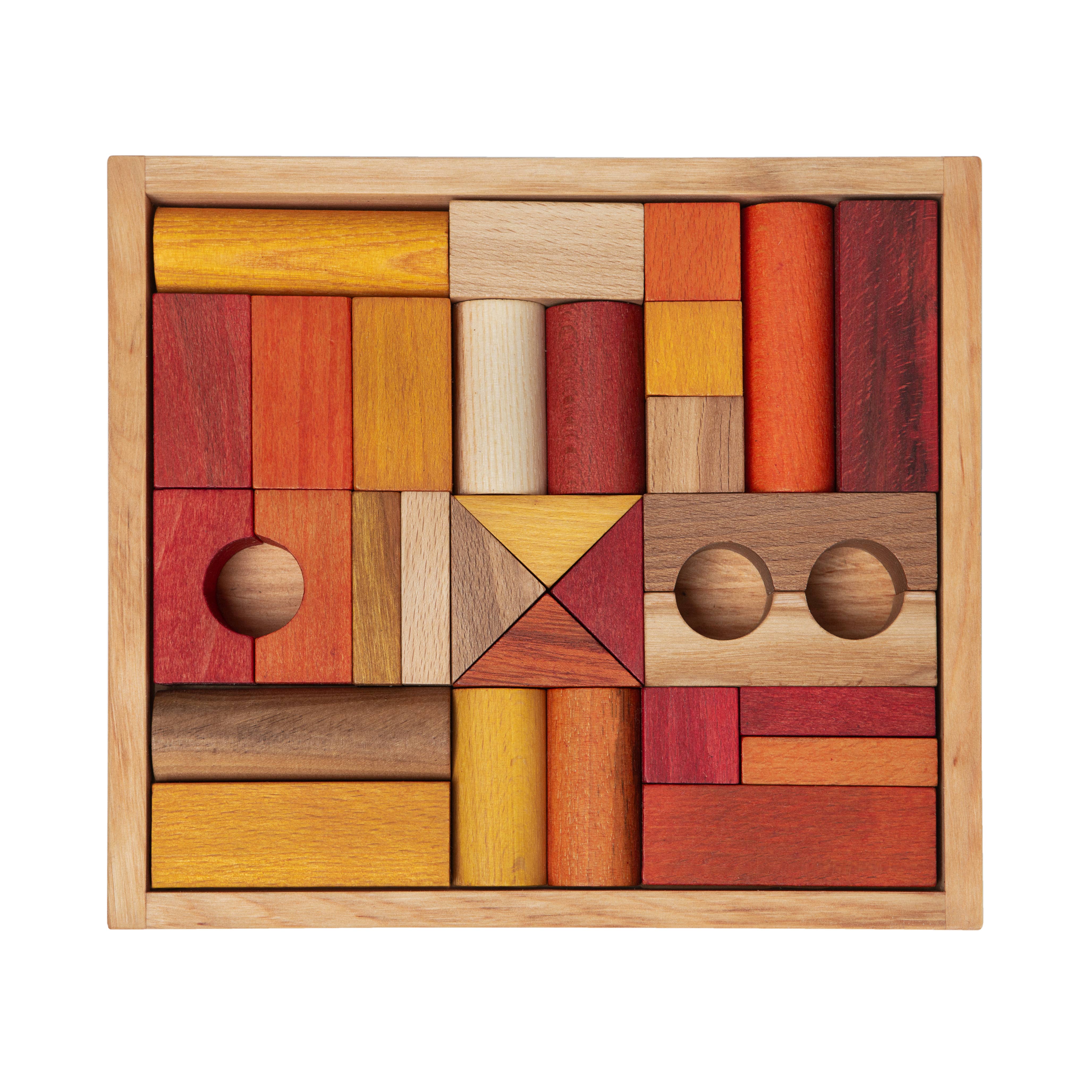 Wooden Story Blocks in Tray - Warm Colors, 30 pcs