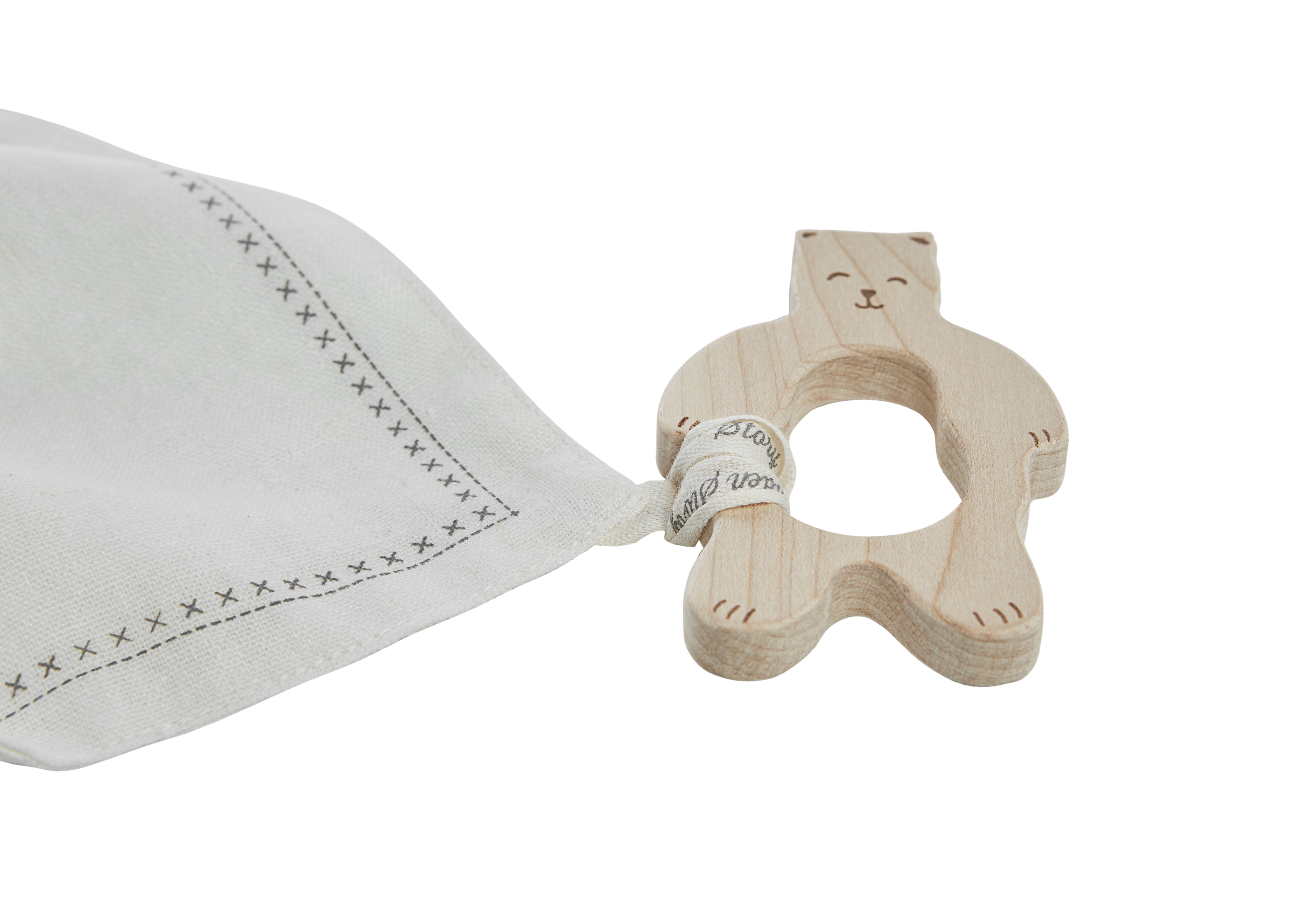 Wooden Story Mini Teether with Hanky - Smily Bear