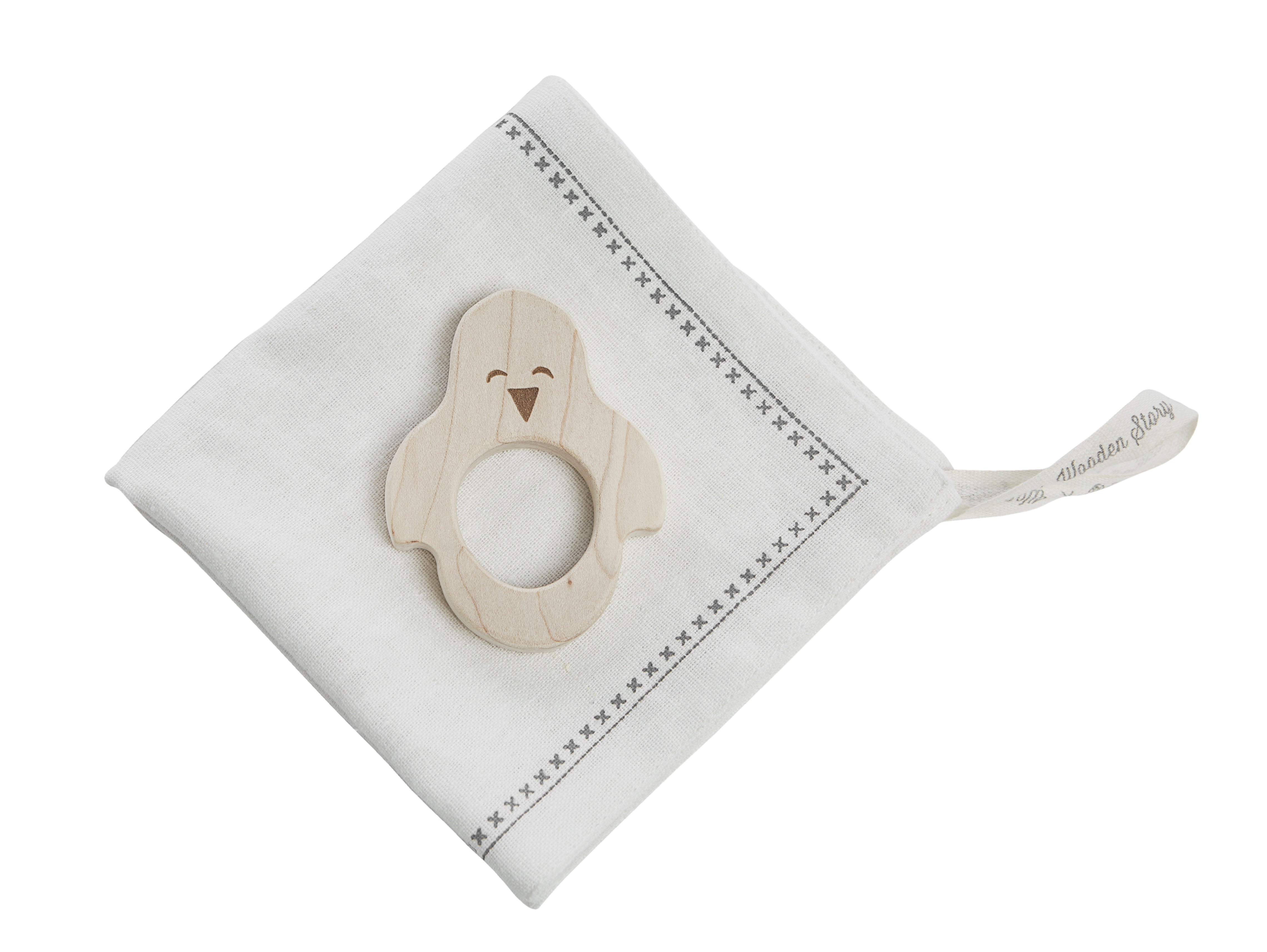 Wooden Story Mini Teether with Hanky - Penguin