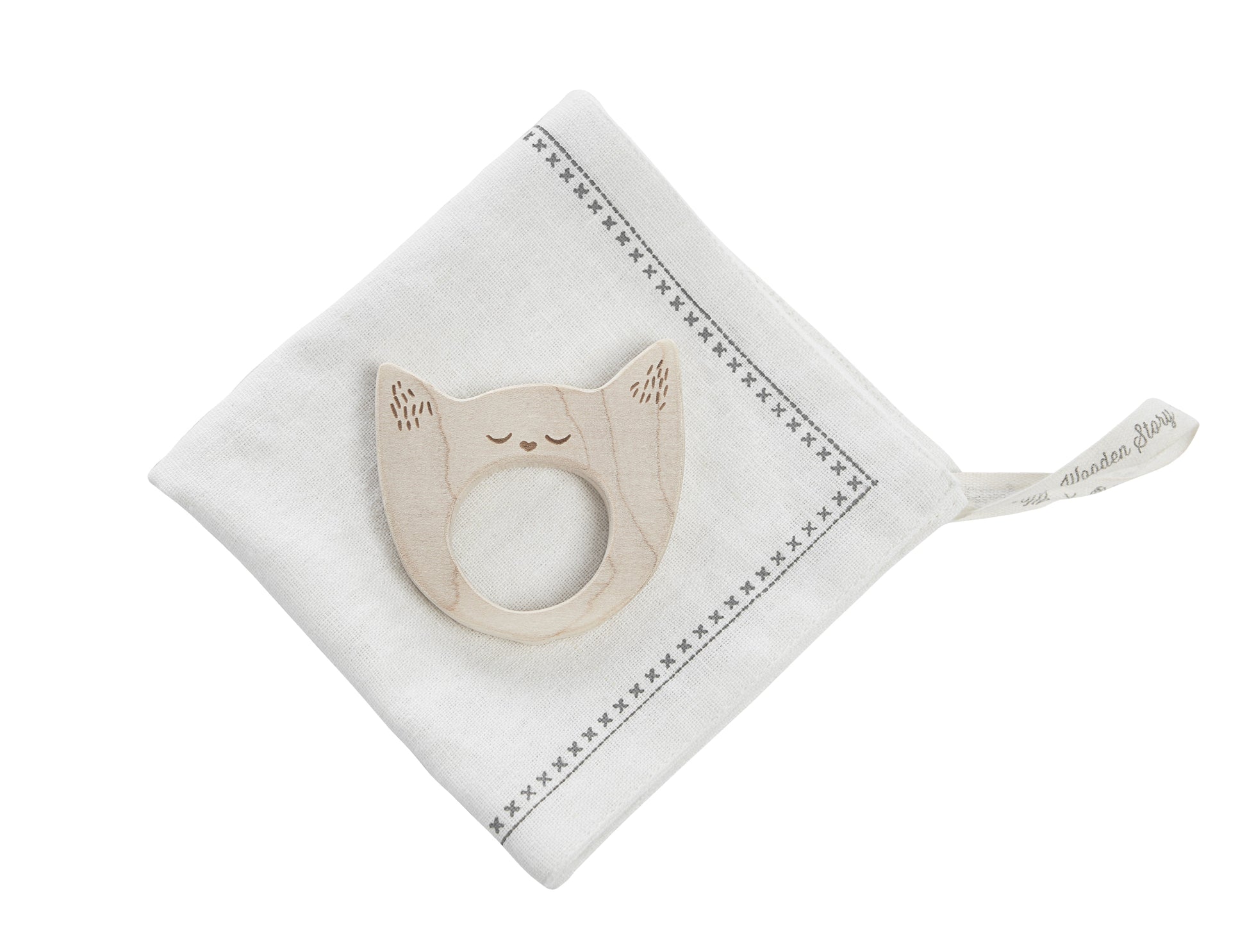 Wooden Story Mini Teether with Hanky - Yawning Cat