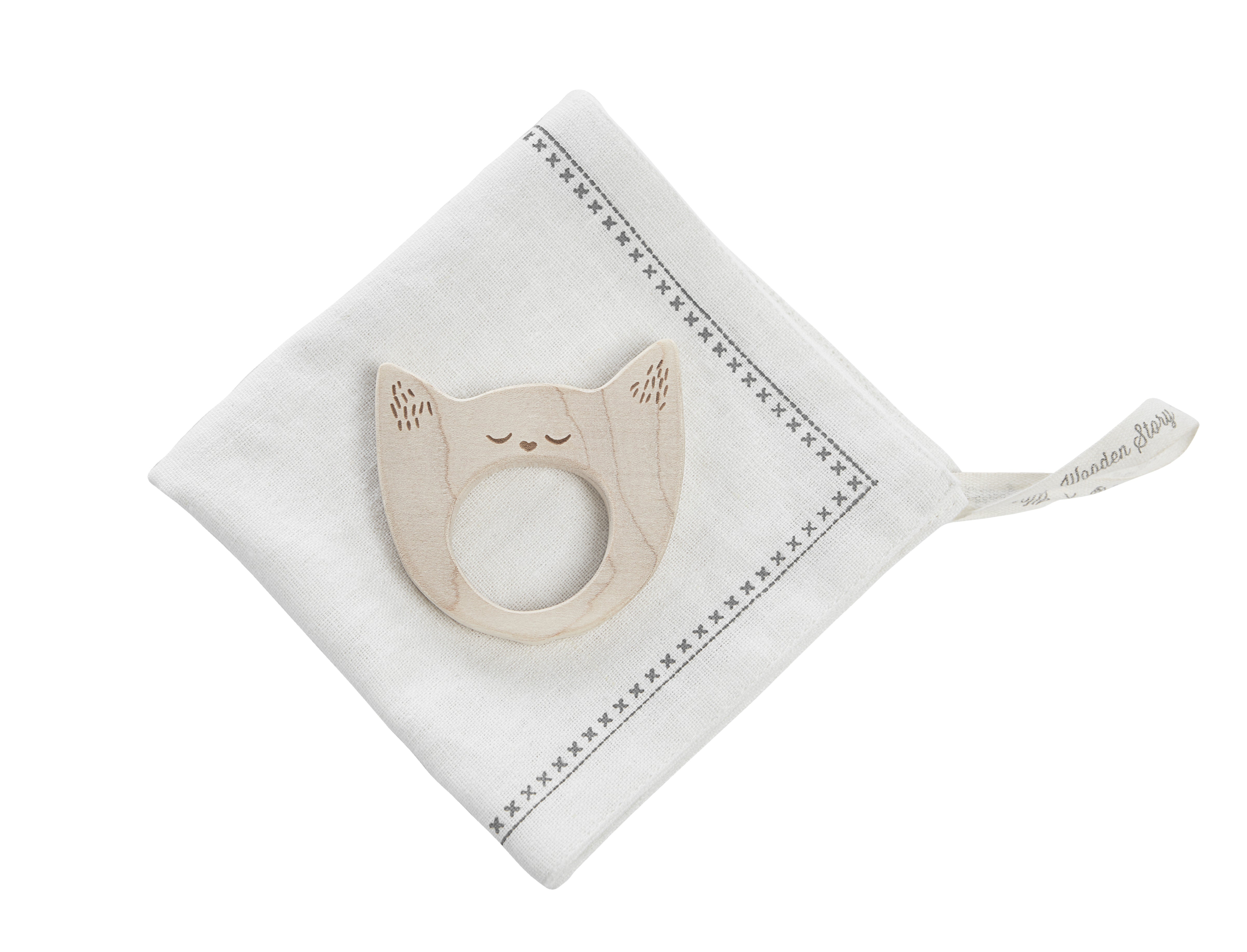 Wooden Story Mini Teether with Hanky - Yawning Cat