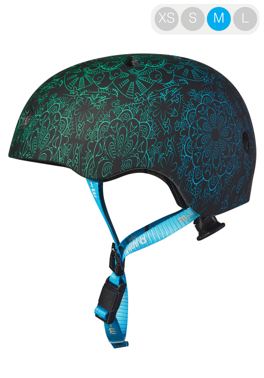MICRO PC HELMET DELUXE - CHILDREN'S HELMET - WASHABLE FLEECE LINING - GREAT AIRFLOW - MANDALA GREEN/BLUE