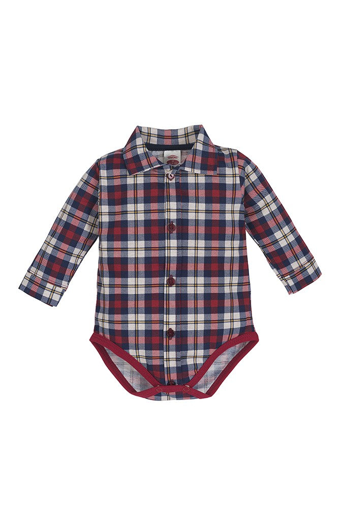 Makoma Check Shirt Bodysuit – Navy/Red
