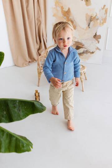 Makoma Muslin Shirt Bodysuit with Collar – Blue