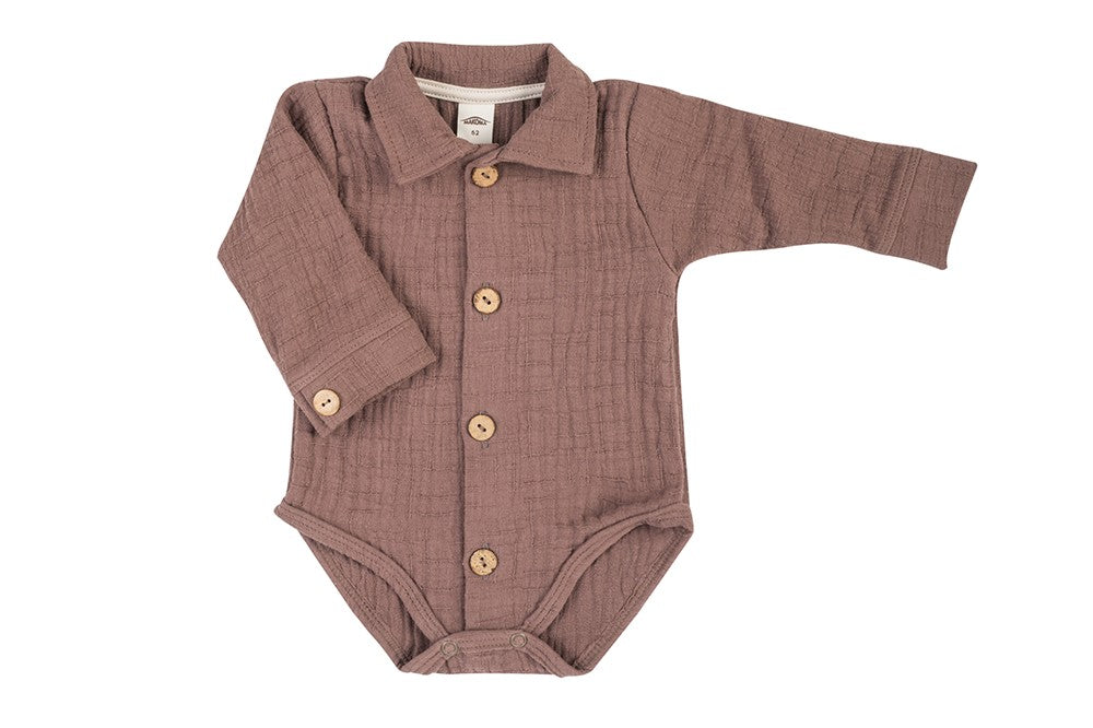 Makoma Muslin Shirt Bodysuit with Collar – Choco