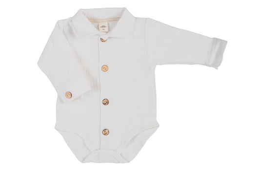 Makoma Muslin Shirt Bodysuit with Collar – Milk