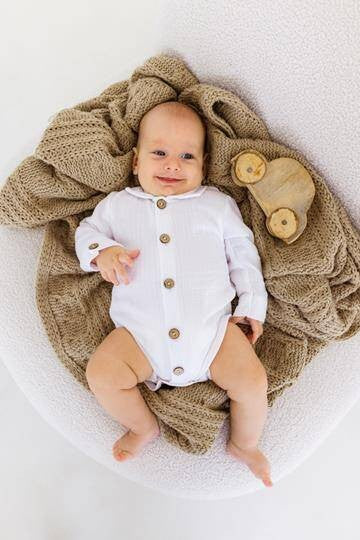 Makoma Muslin Shirt Bodysuit with Collar – Milk