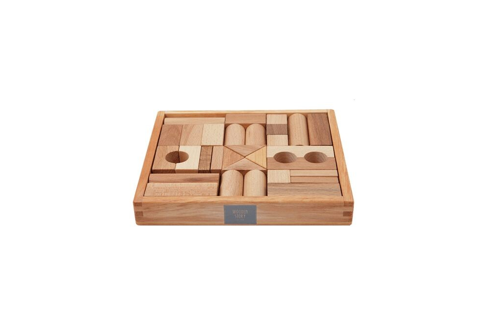 Wooden Story Natural Blocks in Tray - 30 pcs